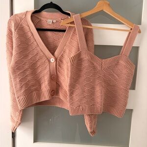 Simons Pink Knit Cardigan and Tank Set